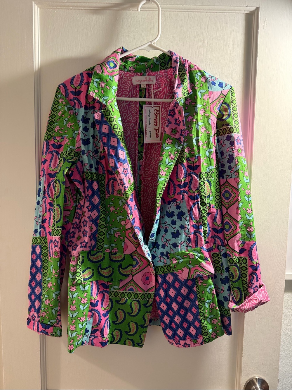 Colorful Patchwork Cotton Blazer - Pink & Green